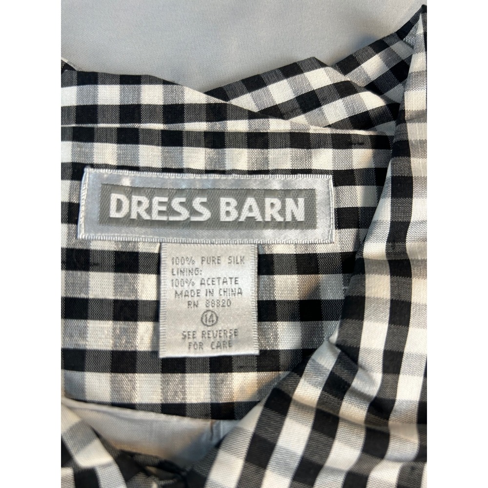 Dress Barn Womens 14 Pure Silk Gingham Check Jacket Black White Button Front Top - Picture 3 of 7